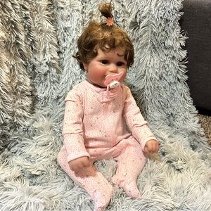 Reborn Baby Girl Full Silicone Vinyl Brown Hair Brown Eyes & Accessories (NEW)